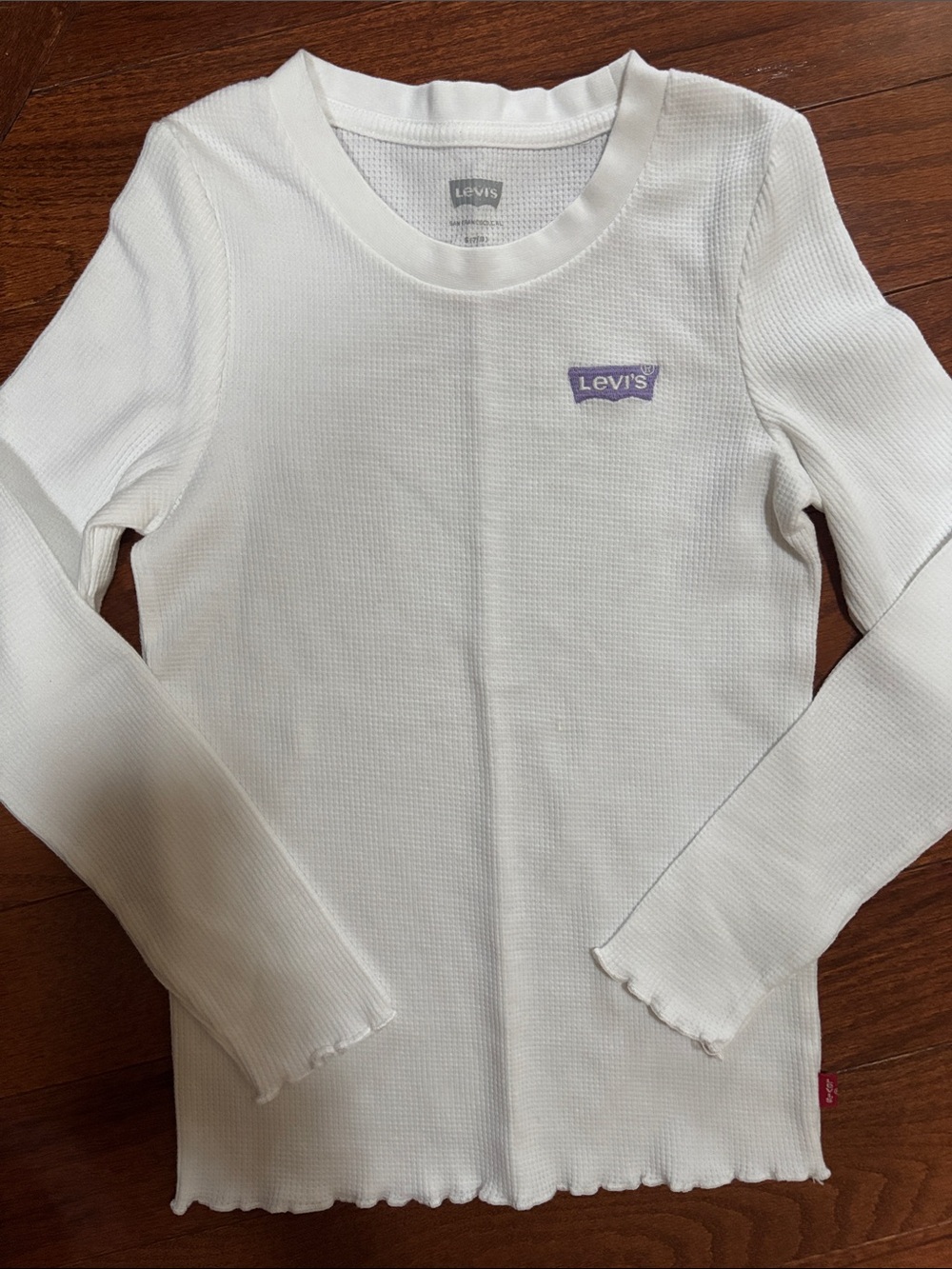 Levi's White Long Sleeve Thermal Tee with Purple Logo